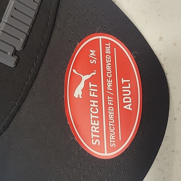 Puma Men's Pressure Baseball Cap Stretch Fit Name Logo Black/Grey - Picture 2 of 4
